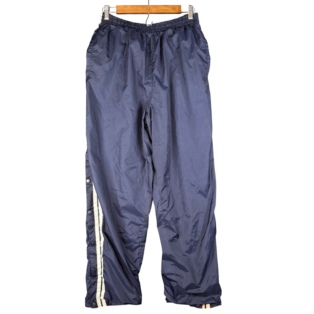 Vintage Tearaway Track Pants Navy Blue White Stripe Snap Sides Large Sporty Y2K